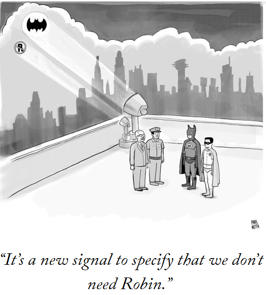 Cartoon showing Bat signal