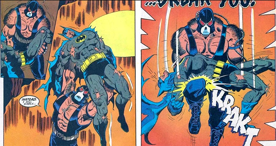DC Knightfall Saga 1990's Bane breaking Batman's back