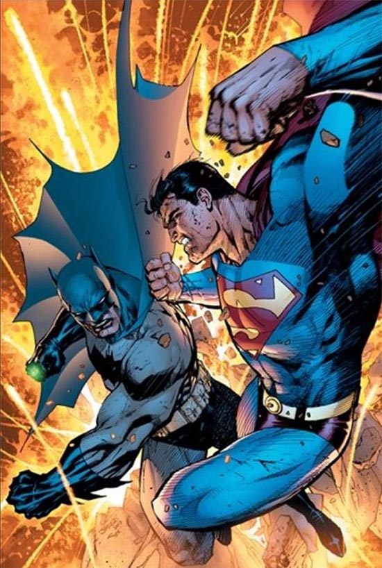 Batman & Superman as Enemies from comic strip illustration