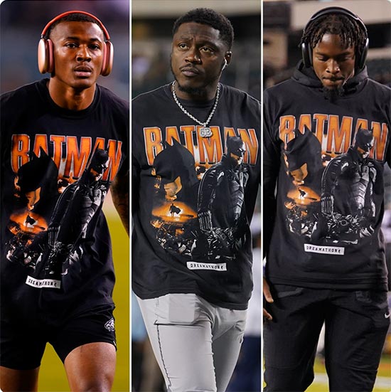 Philadelphia Eagles players in Batman T shirts