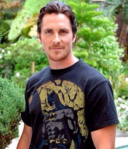 Christian Bale 2023 wearing a Batman t shirt