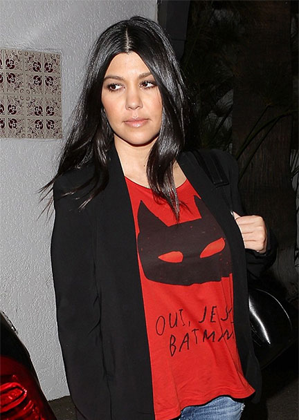 kourtney kardashian wearing Batman T shirt