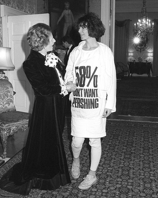 Prime Minister Thatcher & Katherine Hamnett 1984 / Getty
