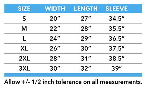 size chart adult sweatshirt