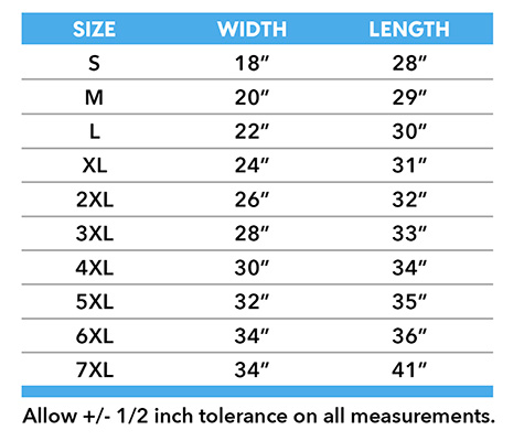 size chart standard adult t shirt small - 7 XLarge