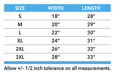 size chart adult tank top