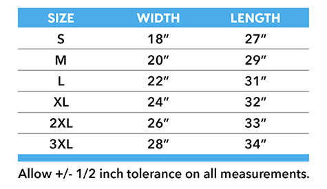 size chart sublimated adult t shirt