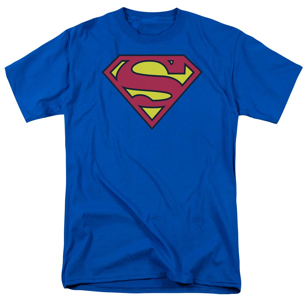 Superman adult t shirt - classic logo on royal blue fabric